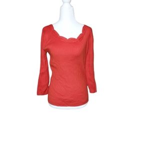 August Silk PL 3/4 Sleeve Top Shirt Cable Knit Orange Blouse Sweater knit